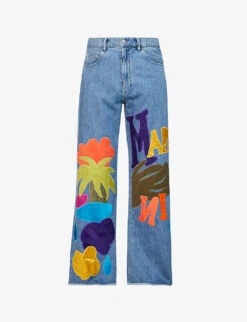 Marni Brand-appliqué Flared-hem Flared-leg Relaxed-fit Trousers