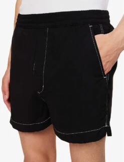 Contrast-stitch Patch-pocket Woven Shorts -KOOPES Clothing Shop R04144734 BLACK ALT04