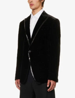 DSQUARED2 Single-breasted Sequin-trim Velour Jacket -KOOPES Clothing Shop R04145471 BLACK ALT02