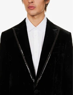 DSQUARED2 Single-breasted Sequin-trim Velour Jacket -KOOPES Clothing Shop R04145471 BLACK ALT04