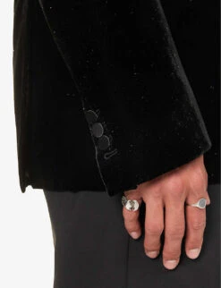 DSQUARED2 Single-breasted Sequin-trim Velour Jacket -KOOPES Clothing Shop R04145471 BLACK ALT05