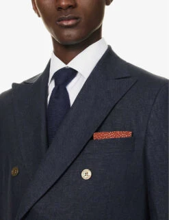 Oscar Jacobson Farris Double-breasted Peak-lapel Linen Jacket -KOOPES Clothing Shop R04145838 NAVY ALT04