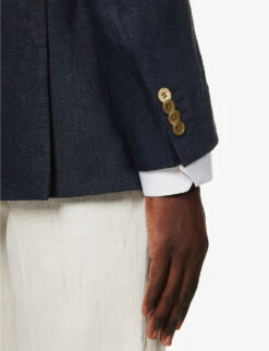 Oscar Jacobson Farris Double-breasted Peak-lapel Linen Jacket -KOOPES Clothing Shop R04145838 NAVY ALT05