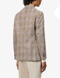 Oscar Jacobson Ferry Checked Single-breasted Cotton, Linen And Wool-blend Blazer -KOOPES Clothing Shop R04145841 DUSKBROWN ALT03