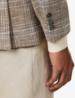 Oscar Jacobson Ferry Checked Single-breasted Cotton, Linen And Wool-blend Blazer -KOOPES Clothing Shop R04145841 DUSKBROWN ALT05