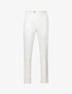 Oscar Jacobson Denz Pressed-crease Tapered-leg Slim-fit Linen Trousers