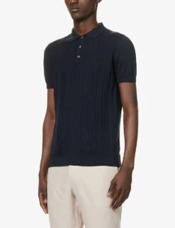 Oscar Jacobson Bard Cable-knit Cotton-knit Polo Shirt 9 Oscar Jacobson Bard Cable-knit Cotton-knit Polo Shirt -KOOPES Clothing Shop R04145846 NAVYSEA ALT02