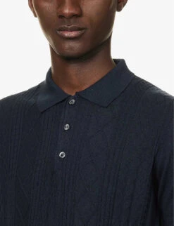 Oscar Jacobson Bard Cable-knit Cotton-knit Polo Shirt 11 Oscar Jacobson Bard Cable-knit Cotton-knit Polo Shirt -KOOPES Clothing Shop R04145846 NAVYSEA ALT04