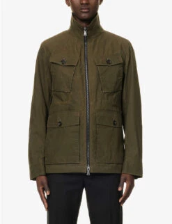 Oscar Jacobson Balder Funnel-neck Flap-pocket Regular-fit Cotton-canvas Jacket -KOOPES Clothing Shop R04145849 ROSCIOLAGREEN ALT02