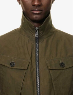 Oscar Jacobson Balder Funnel-neck Flap-pocket Regular-fit Cotton-canvas Jacket -KOOPES Clothing Shop R04145849 ROSCIOLAGREEN ALT04