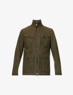 Oscar Jacobson Balder Funnel-neck Flap-pocket Regular-fit Cotton-canvas Jacket