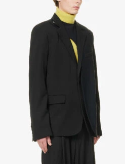 Dive Cross-panel Single-breasted Relaxed-fit Wool Jacket 9 Dive Cross-panel Single-breasted Relaxed-fit Wool Jacket -KOOPES Clothing Shop R04146761 FINEWOOLBLACK ALT02