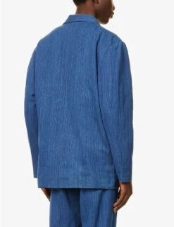 Flower-embroidered Handwoven Boxy-fit Cotton Jacket -KOOPES Clothing Shop R04146813 NAVY ALT03