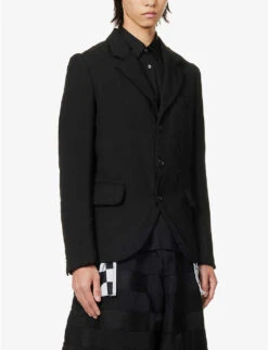 Single-breasted Checked-panel Regular-fit Woven-blend Jacket -KOOPES Clothing Shop R04146908 BLACKWHITE ALT02