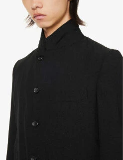 Single-breasted Checked-panel Regular-fit Woven-blend Jacket -KOOPES Clothing Shop R04146908 BLACKWHITE ALT04