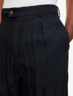 Giorgio Armani Crinkle-textured Pleated Straight-leg Regular-fit Woven Trousers -KOOPES Clothing Shop R04147522 NIGHTSKY ALT04