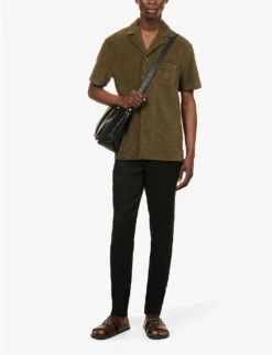 Dorset Brand-embroidered Regular-fit Tapered-leg Linen Trousers -KOOPES Clothing Shop R04147848 BLACK ALT01