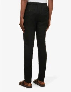 Dorset Brand-embroidered Regular-fit Tapered-leg Linen Trousers -KOOPES Clothing Shop R04147848 BLACK ALT03