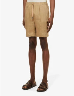 Dorset Brand-embroidered Linen Shorts -KOOPES Clothing Shop R04147849 ICONKHAKI ALT02