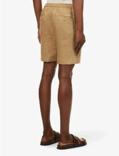 Dorset Brand-embroidered Linen Shorts -KOOPES Clothing Shop R04147849 ICONKHAKI ALT03
