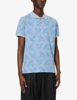 Vivienne Westwood Orb-print Split-side Organic-cotton Polo Shirt -KOOPES Clothing Shop R04147884 CREAMBLUE ALT02