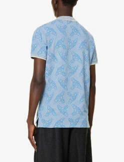 Vivienne Westwood Orb-print Split-side Organic-cotton Polo Shirt -KOOPES Clothing Shop R04147884 CREAMBLUE ALT03