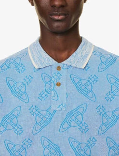 Vivienne Westwood Orb-print Split-side Organic-cotton Polo Shirt -KOOPES Clothing Shop R04147884 CREAMBLUE ALT04