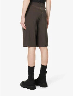 Pleated Brand-embroidered Wool-blend Shorts -KOOPES Clothing Shop R04148567 VINTAGEBLACK ALT03