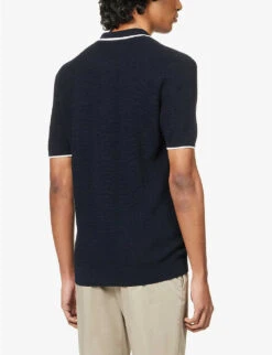 ORLEBAR BROWN Horton Contrast-stripe Knitted Wool Polo Shirt -KOOPES Clothing Shop R04150080 NAVY ALT03