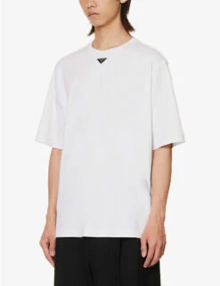 Prada Interlock Brand-plaque Cotton-jersey T-shirt -KOOPES Clothing Shop R04152241 WHITE ALT02