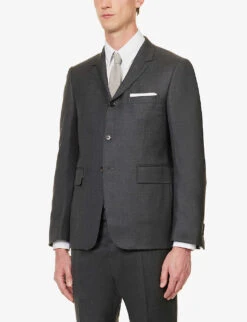 Single-breasted Striped-trim Regular-fit Wool Jacket -KOOPES Clothing Shop R04152257 DARKGREY ALT02