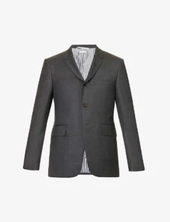 Single-breasted Striped-trim Regular-fit Wool Jacket