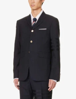 Notched-lapel Brand-motif Regular-fit Wool Jacket -KOOPES Clothing Shop R04152271 DARKBLUE ALT02