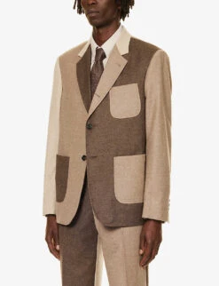 Fun-Mix Contrast-panel Regular-fit Wool Jacket -KOOPES Clothing Shop R04152272 DARKBROWN ALT02