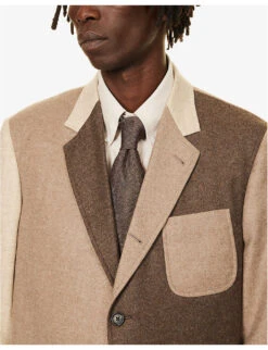 Fun-Mix Contrast-panel Regular-fit Wool Jacket -KOOPES Clothing Shop R04152272 DARKBROWN ALT04