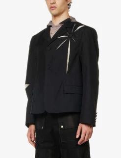 Origami Laser-cur Regular-fit Woven Blazer 9 Origami Laser-cur Regular-fit Woven Blazer -KOOPES Clothing Shop R04152306 BLACK ALT02