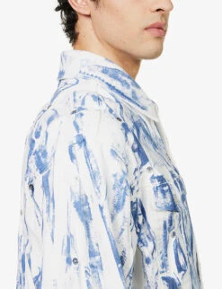 Washed Graphic-print Regular-fit Denim Jacket -KOOPES Clothing Shop R04152307 WHITEBLUE ALT04