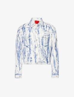 Washed Graphic-print Regular-fit Denim Jacket