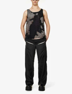 Incision Laser-cut Straight-leg Regular-fit Cotton-blend Trousers -KOOPES Clothing Shop R04152308 BLACK ALT01