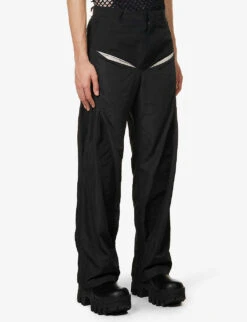Incision Laser-cut Straight-leg Regular-fit Cotton-blend Trousers -KOOPES Clothing Shop R04152308 BLACK ALT02