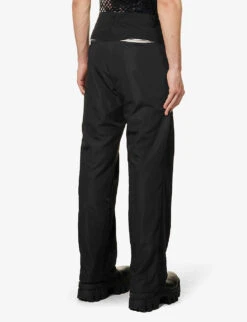 Incision Laser-cut Straight-leg Regular-fit Cotton-blend Trousers -KOOPES Clothing Shop R04152308 BLACK ALT03