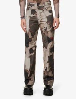 Burn Printed Brand-embroidered Straight-leg Cotton Trousers -KOOPES Clothing Shop R04152310 BURNPRINT ALT02