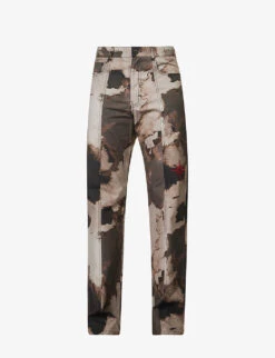 Burn Printed Brand-embroidered Straight-leg Cotton Trousers