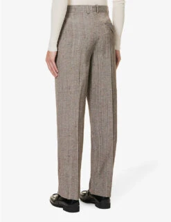 Bottega Veneta Triangle-inlay Pleated Straight-leg Regular-fit Woven Trousers -KOOPES Clothing Shop R04157978 BROWNWHITEBLUE ALT03