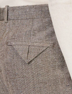 Bottega Veneta Triangle-inlay Pleated Straight-leg Regular-fit Woven Trousers -KOOPES Clothing Shop R04157978 BROWNWHITEBLUE ALT04