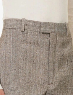 Bottega Veneta Triangle-inlay Pleated Straight-leg Regular-fit Woven Trousers -KOOPES Clothing Shop R04157978 BROWNWHITEBLUE ALT05