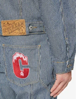 Hickory Striped Brand-appliqué Denim Jacket -KOOPES Clothing Shop R04158126 HICKORY ALT05