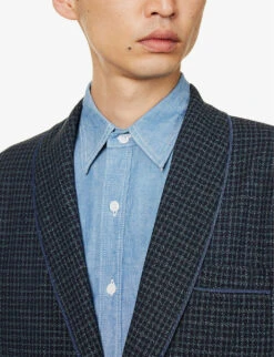 Checked Single-breasted Wool Jacket -KOOPES Clothing Shop R04162318 BLUE ALT04