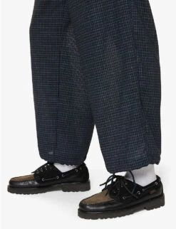 Check-print Drawstring Mid-rise Wide-leg Wool Trousers -KOOPES Clothing Shop R04162322 BLUE ALT04