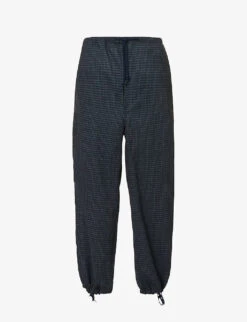 Check-print Drawstring Mid-rise Wide-leg Wool Trousers